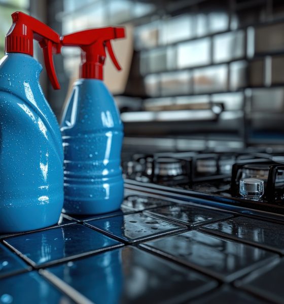 IMAGE_TYPE: indoor photo | GENRE: product photography | EMOTION: cleanliness | SCENE: a pristine kitchen countertop with gleaming stainless steel appliances and neatly arranged cleaning supplies, emphasizing hygiene | LOCATION TYPE: modern kitchen | CAMERA MODEL: Canon EOS R5 | CAMERA LENS: 24mm f/1.4 | SPECIAL EFFECTS: bright lighting, sharp focus, high contrast | TAGS: hygienic, kitchen, cleaning supplies, cleanliness . hyper realistic, super detailed, 8K, clean, amazing, best photo, --chaos 50 --ar 16:9 --style raw --stylize 500 --v 6.1 Job ID: 3aa6fdc9-d143-49b8-94b7-dde423157d4d