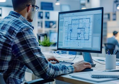 Architect Using CAD Software for Blueprint Design