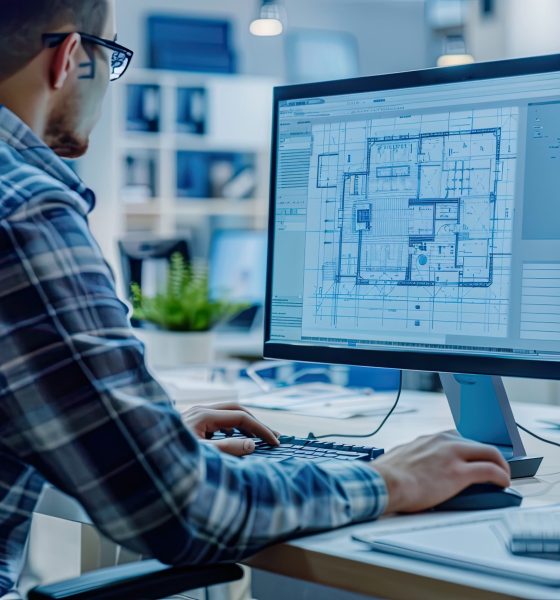 Architect Using CAD Software for Blueprint Design
