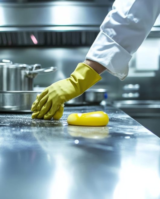 chef-cleaning-kitchen-counter-commercial-kitchen
