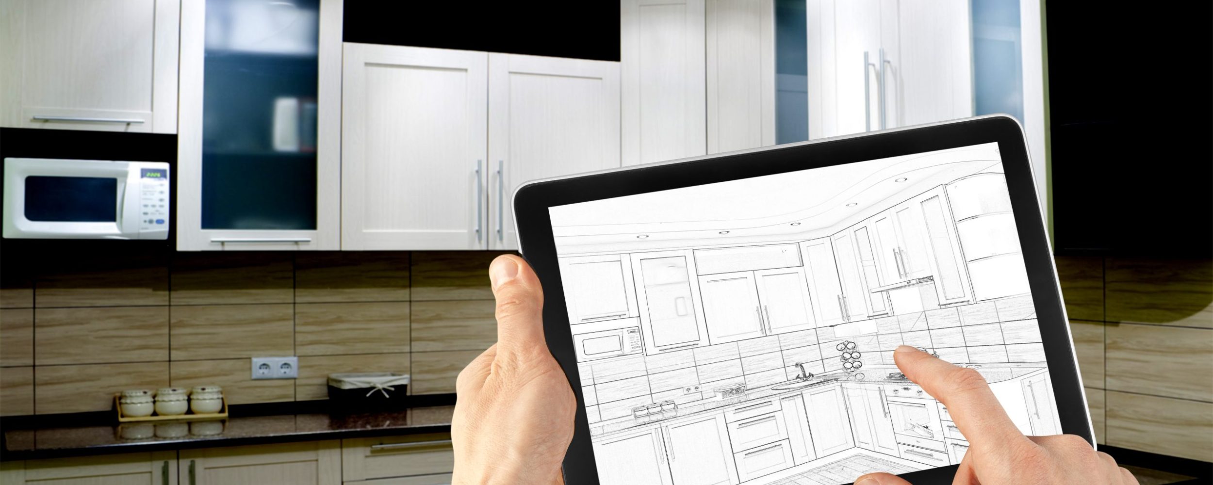 interior layout plan on tablet computer. business